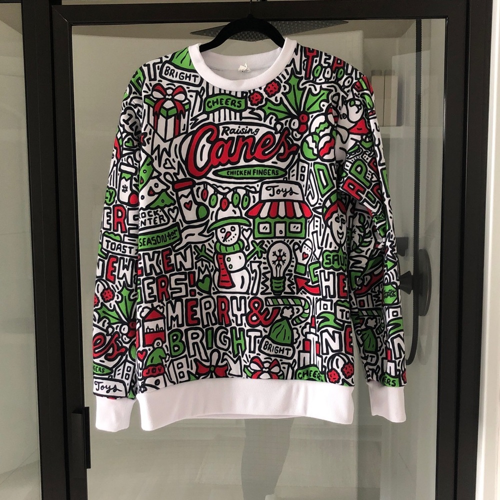 Raising Cane's Holiday Graphic Sweatshirt - Red, Green, White S NYC novelty